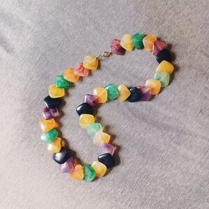 1960s 70s Vintage Retro Colorblock Translucent Plastic Bead Necklace Jewel Stone